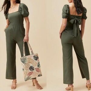 Audrey Parks Velma Army Green Wide Leg Ruffled Sleeve Jumpsuit XL
